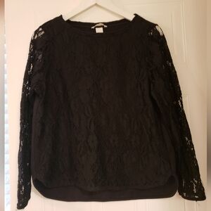 Long lace sleeve black top, H&M, size M